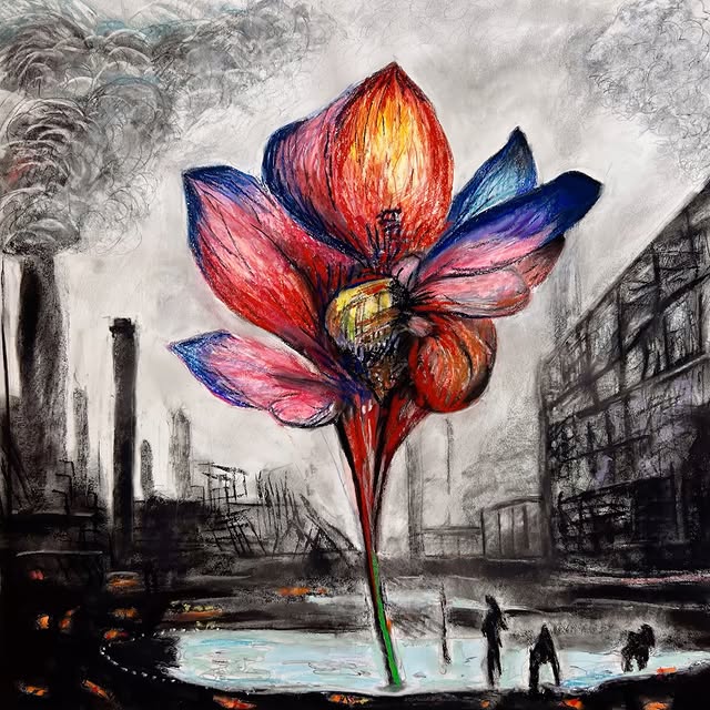 ARISE (2022). This started with charcoal and pastel on paper, then moved through AI and After Effects....