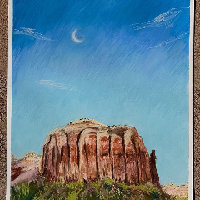 Day moon over seas. final image. 32"x22" pastel. 2026 @ghostranchorg