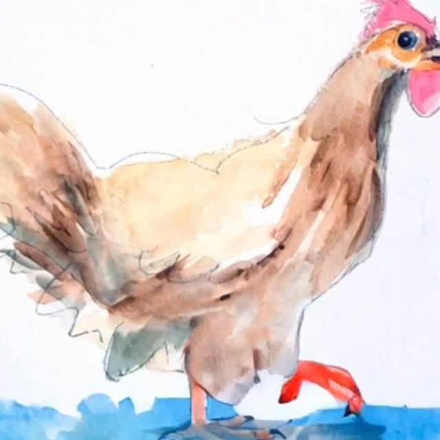 Chicken at @ghostranchorg . Traditional watercolor, animation via Grok