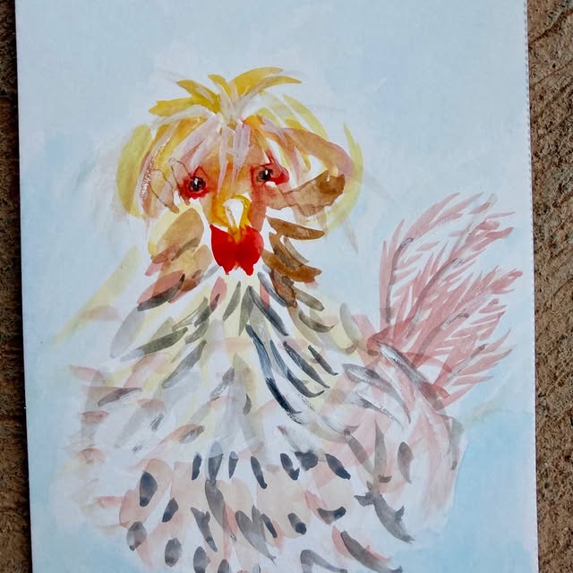 Fancy chicken. Watercolor postcard. Is it AI? What do you think?
