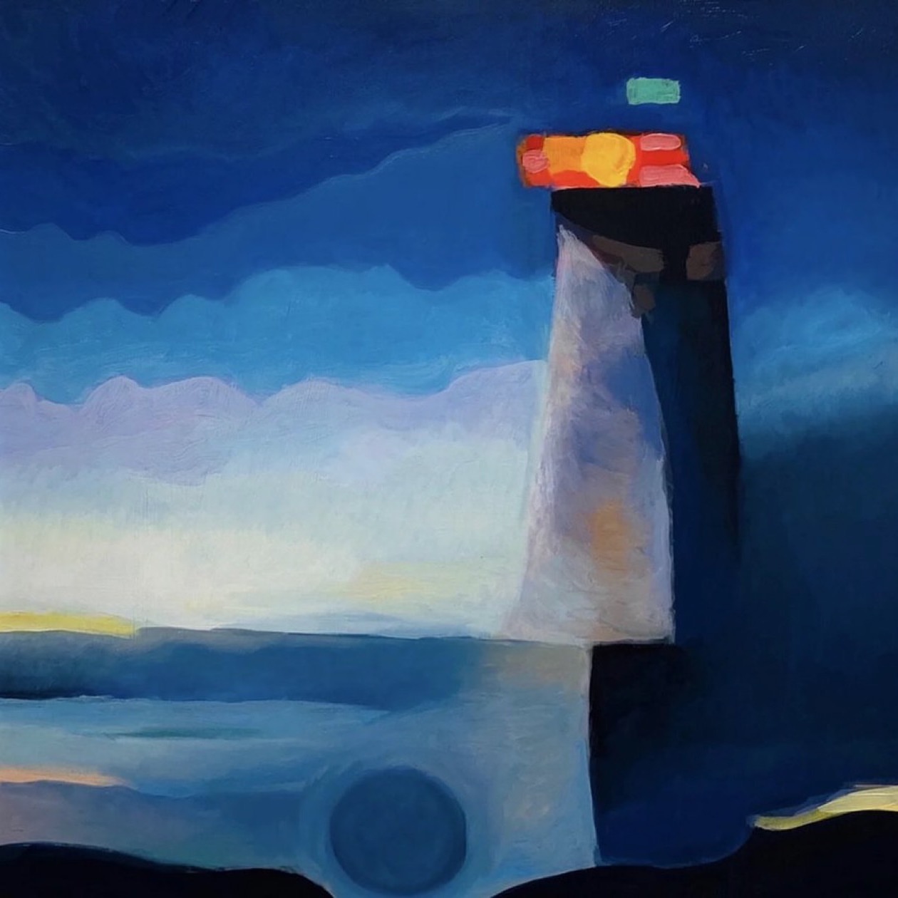Lighthouse. A lighthouse is a tower that guides. Oil paint on paper, 10”x10”, 2020