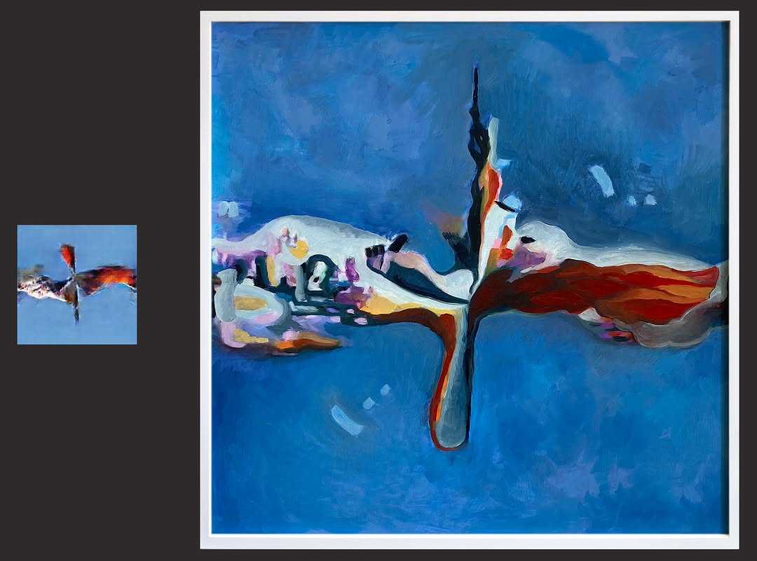 initial 256x256 GAN image | 10" x 10" oil painting. AI was a source of inspiration and compositional ideas. AI was...
